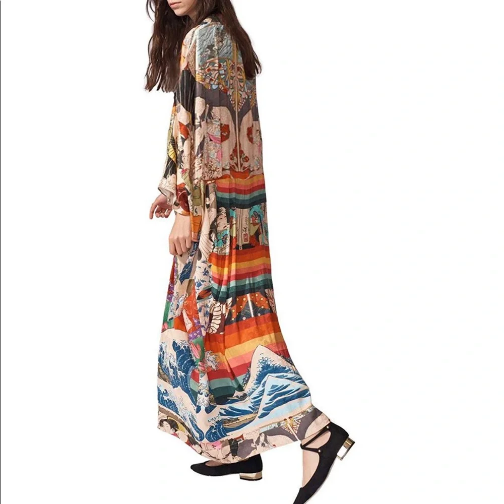 Asian print kimono Cover ups robe Floral Print